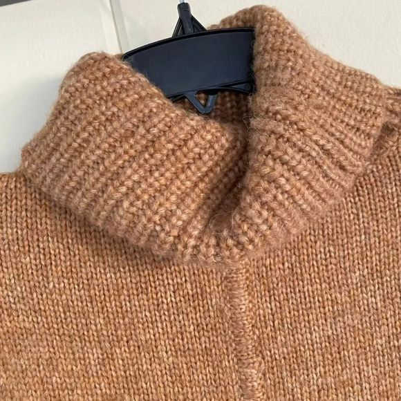 J.Crew, Merino Wool and Alpaca, Relaxed Turtleneck Poncho, Heather Desert, Tan - Picture 6 of 11